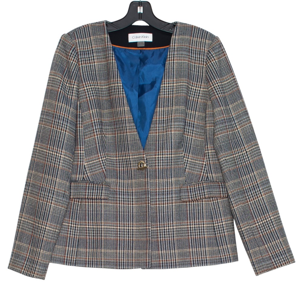 Calvin Klein Blazer Wool Blend Plaid Heritage Preppy Dark Academia Old Money 14P